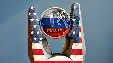 Sanctions US flag ruble Russia