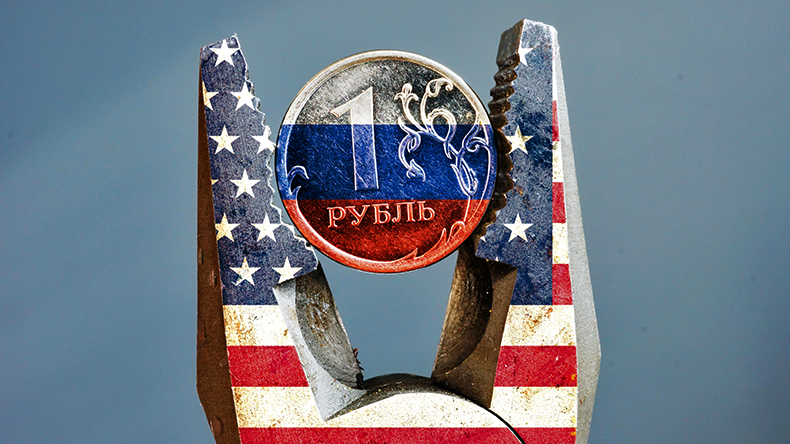 Sanctions US flag ruble Russia