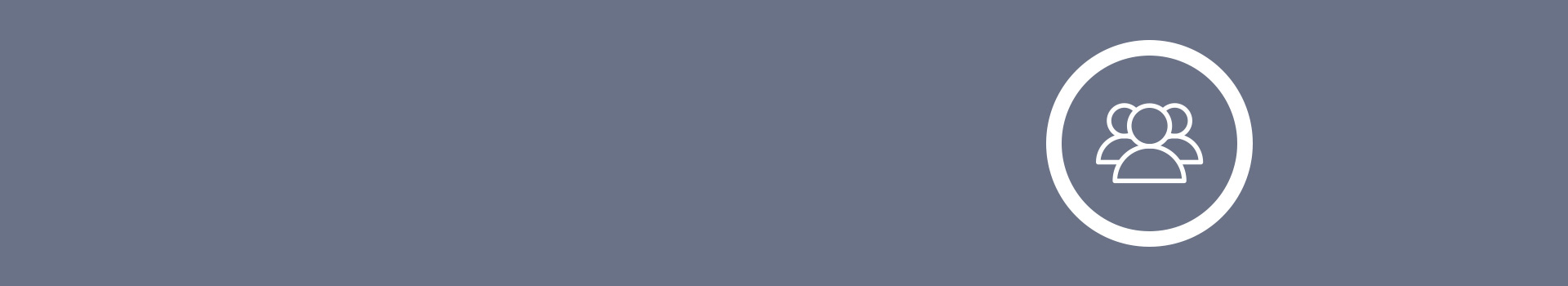 A minimalist icon of three stylized people within a white circle on a mid-tone gray background.