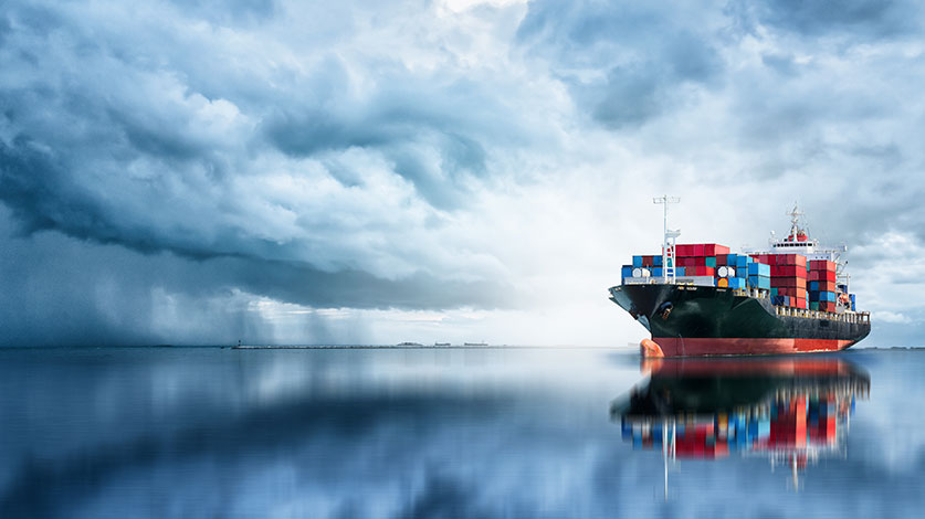 container ship reflection