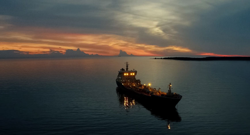 ship at sunset