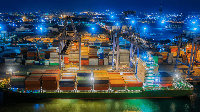 Night time view of cargo
