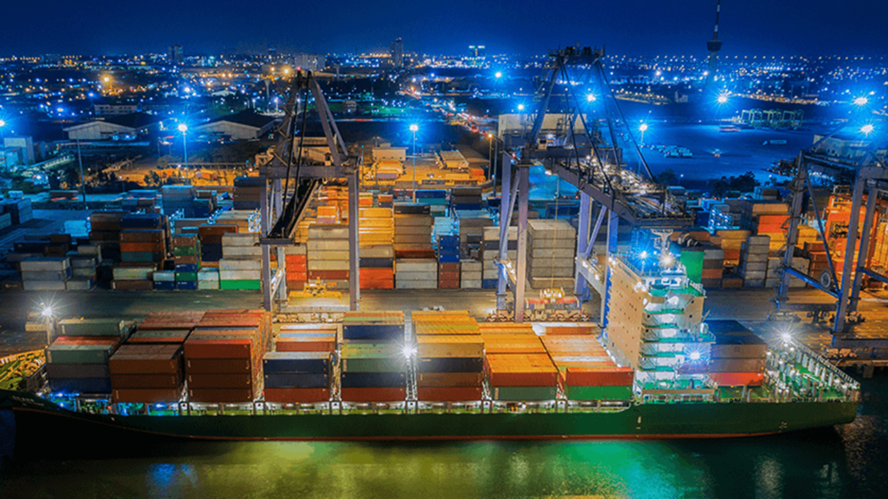 Night time view of cargo