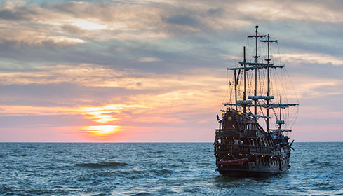 old vessel at sunset