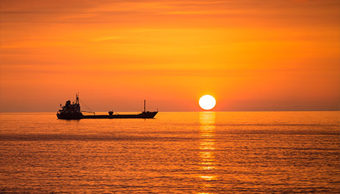 ship at yellow sunset